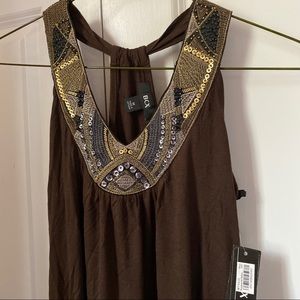 Macy’s BCX Gold Sequin Neckline Brown Halter Top